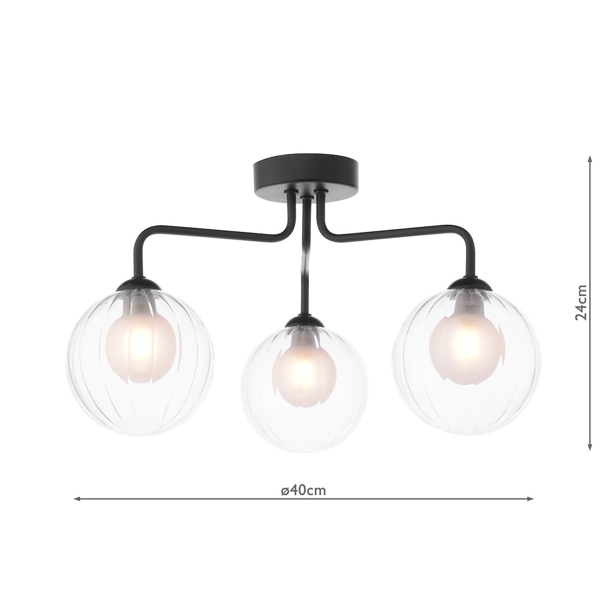 FEYA 3LT SEMI FLUSH MATT BLACK CW DOUBLE ENVELOPE