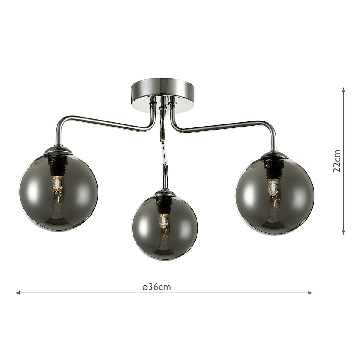 FEYA 3LT SEMI FLUSH POL CHR CW SMOKED GLS