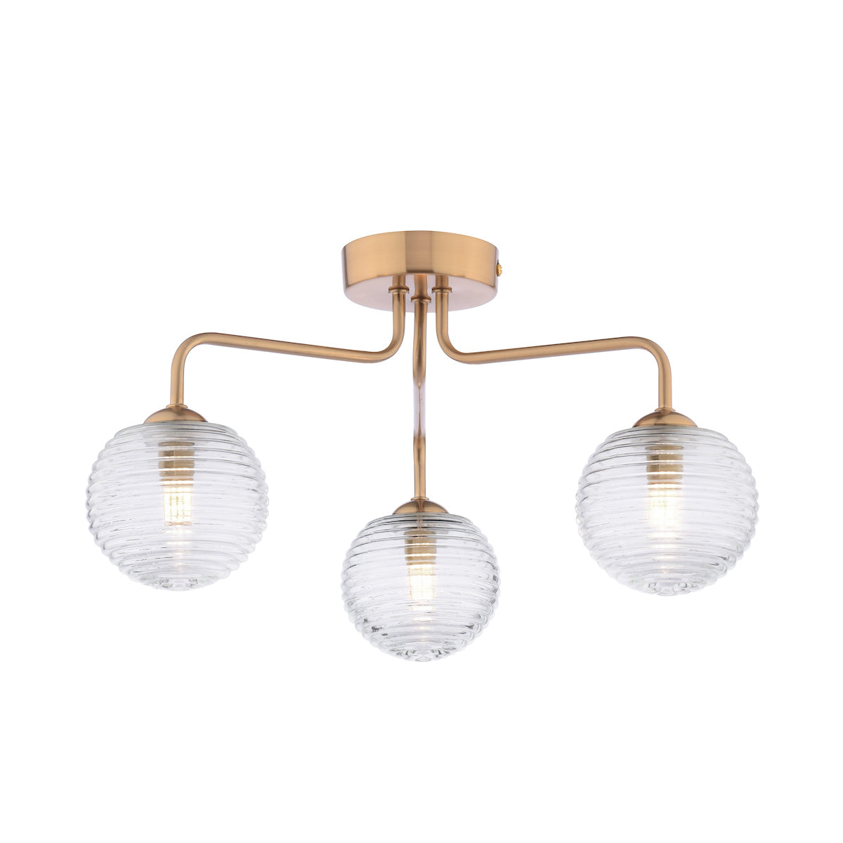 FEYA 3LT SEMI FLUSH BRONZE CW CLEAR RIBBED GLS
