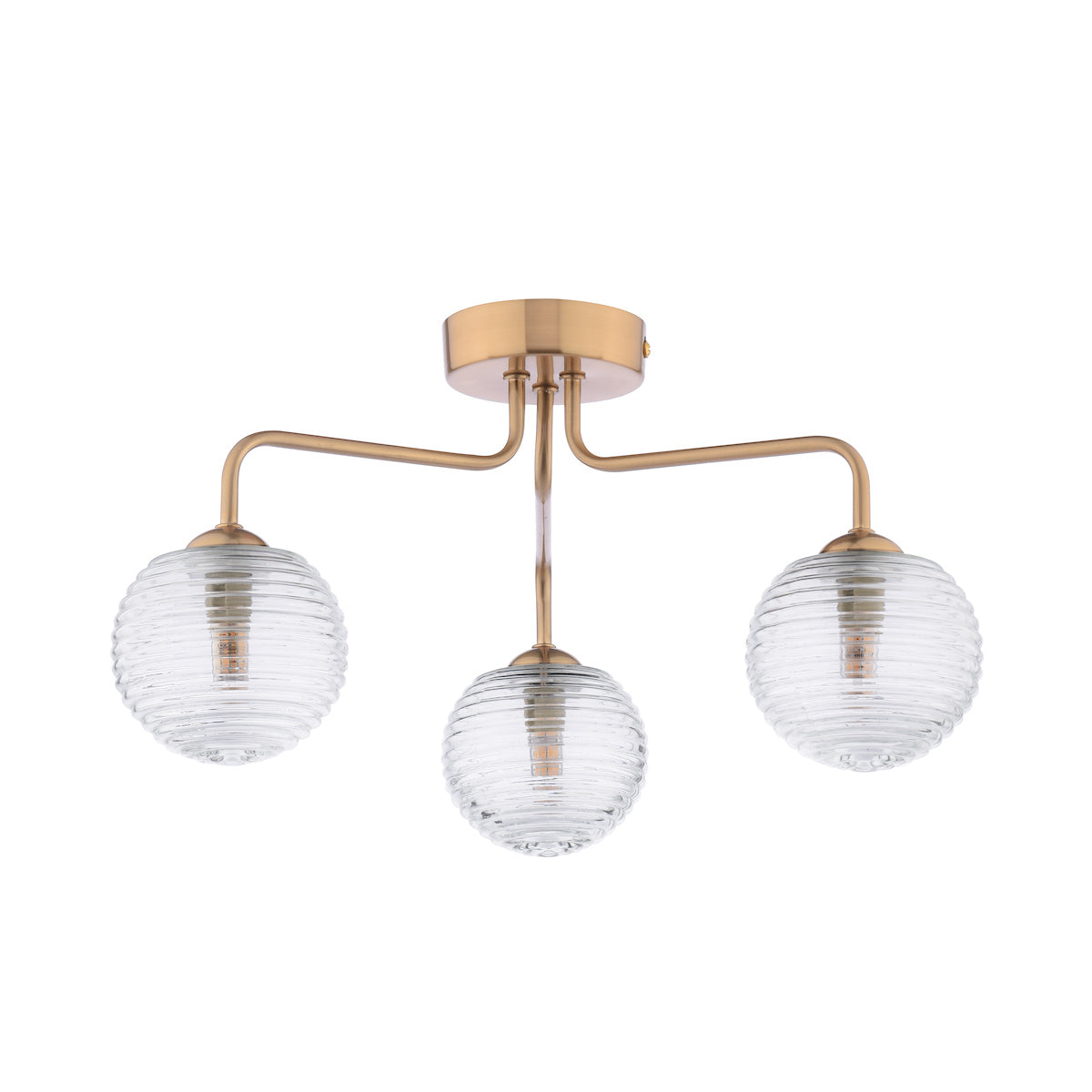 FEYA 3LT SEMI FLUSH BRONZE CW CLEAR RIBBED GLS