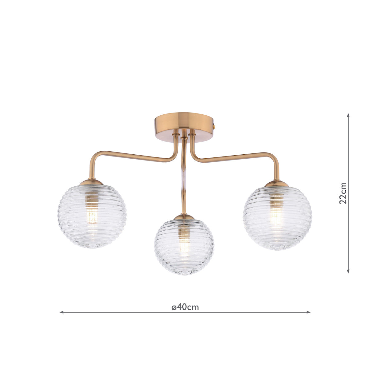 FEYA 3LT SEMI FLUSH BRONZE CW CLEAR RIBBED GLS