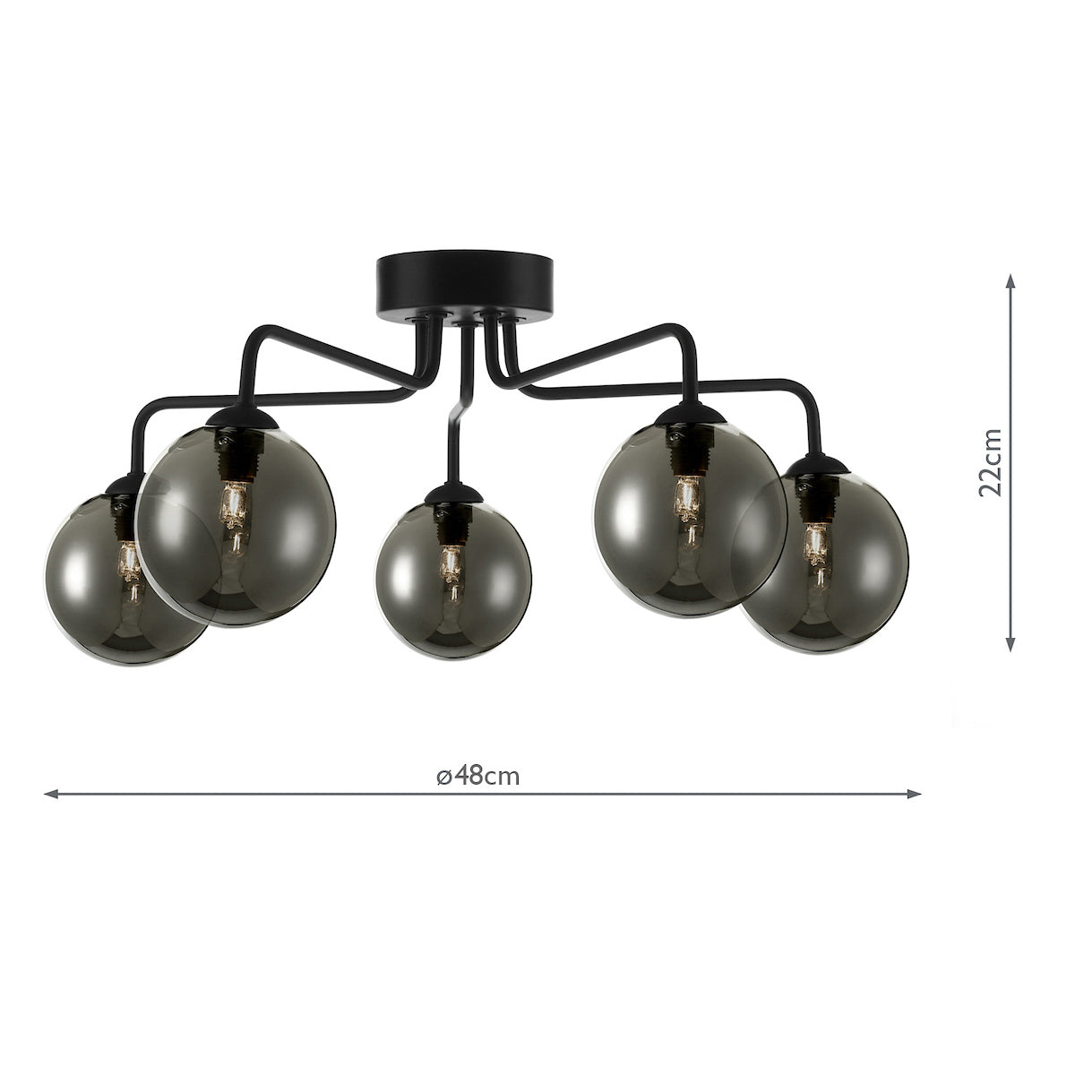 FEYA 5LT SEMI FLUSH MATT BLACK CW SMOKED GLS