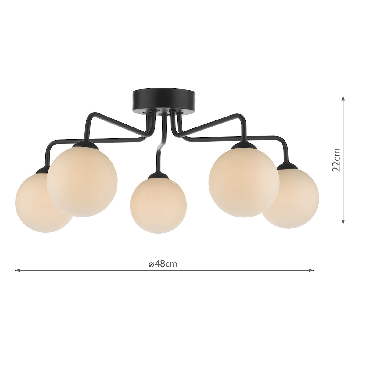 FEYA 5LT SEMI FLUSH MATT BLACK CW OPAL GLS