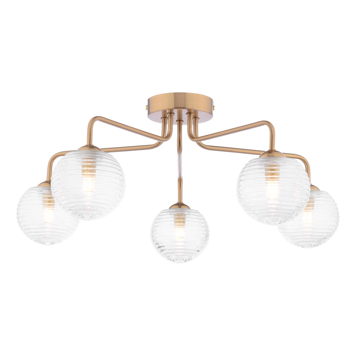 FEYA 5LT SEMI FLUSH BRONZE CW CLEAR RIBBED GLS