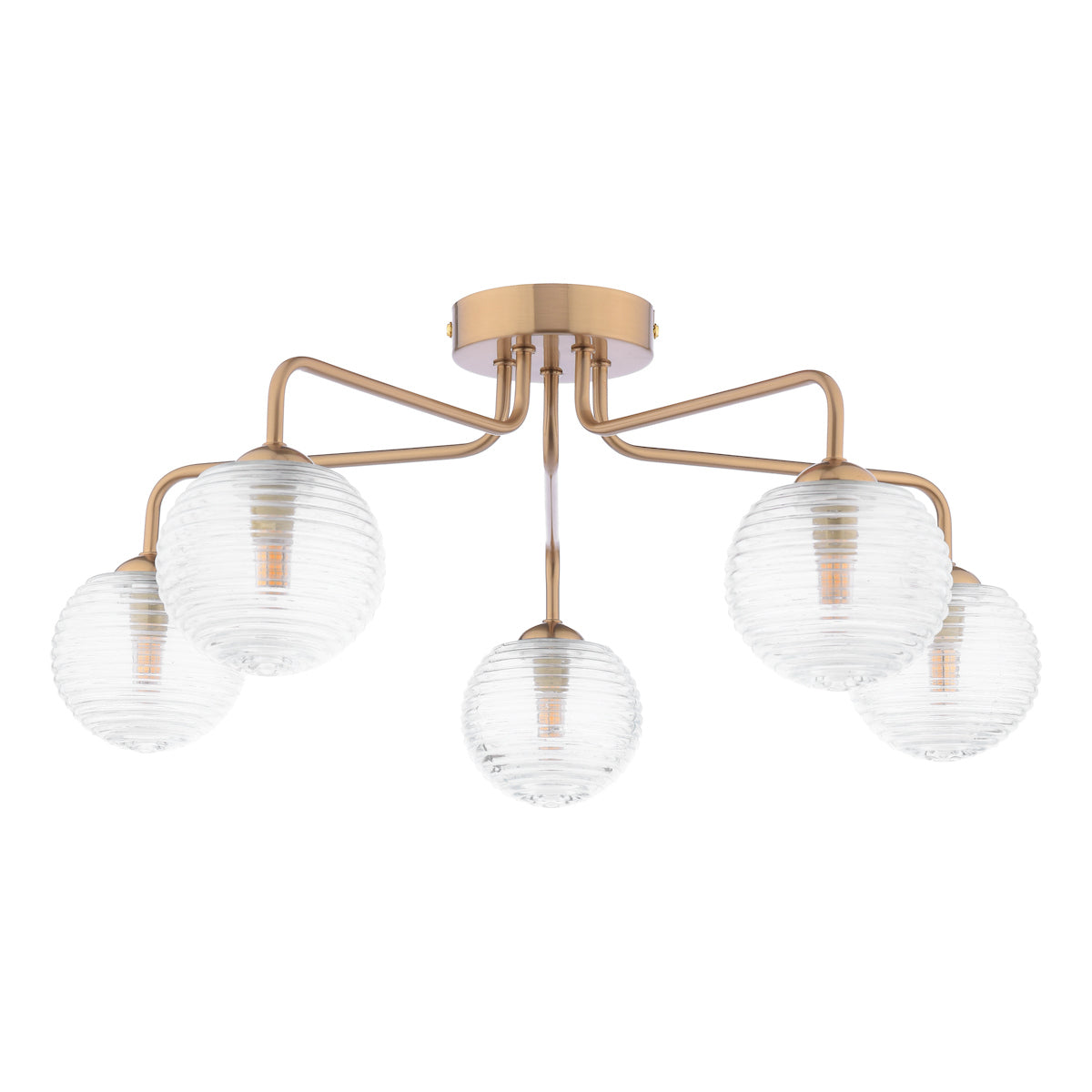 FEYA 5LT SEMI FLUSH BRONZE CW CLEAR RIBBED GLS