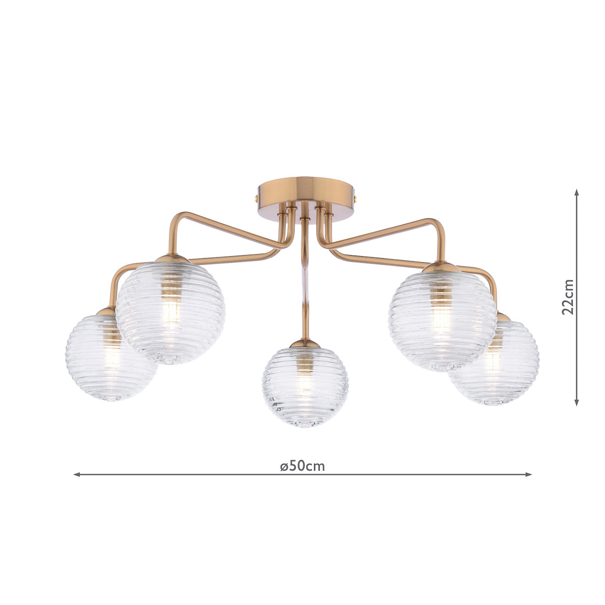 FEYA 5LT SEMI FLUSH BRONZE CW CLEAR RIBBED GLS