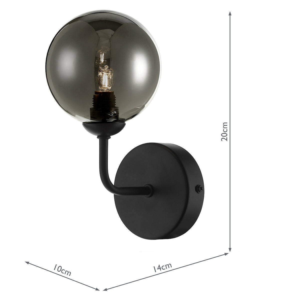 FEYA 1LT WALL LIGHT MATT BLACK CW SMOKED GLS