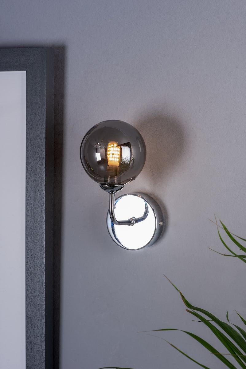 FEYA 1LT WALL LIGHT POL CHR CW SMOKED GLS