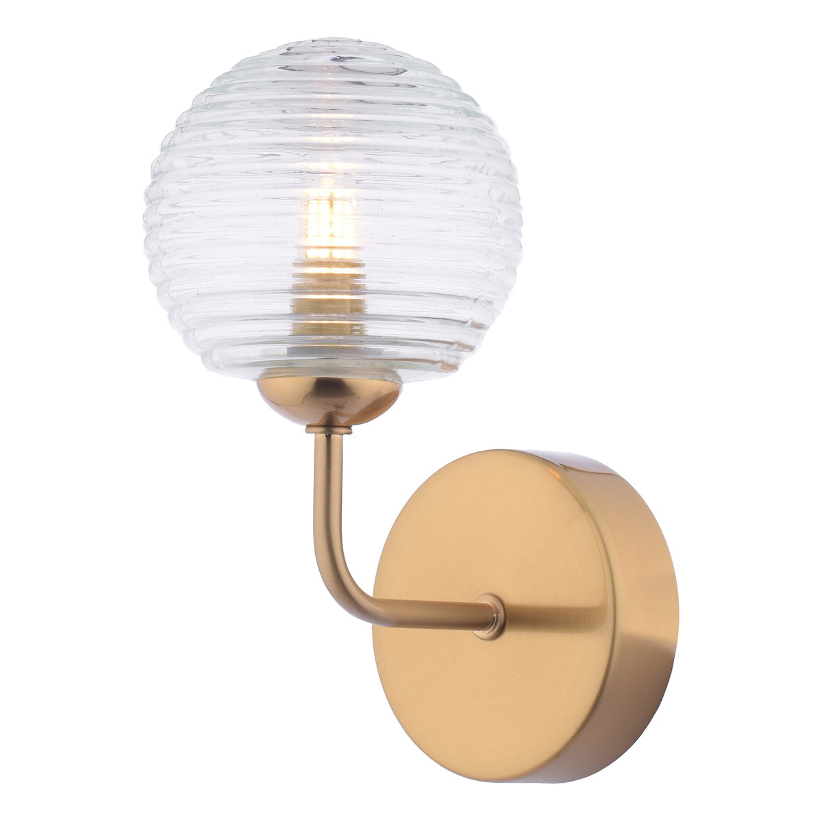 FEYA 1LT WALL LIGHT BRONZE CW CLEAR RIBBED GLS