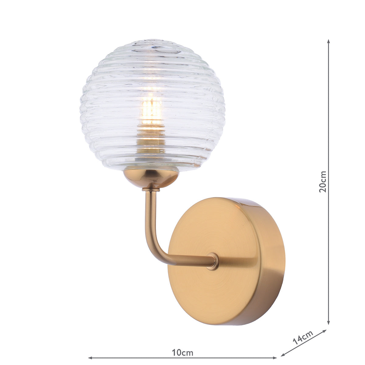 FEYA 1LT WALL LIGHT BRONZE CW CLEAR RIBBED GLS