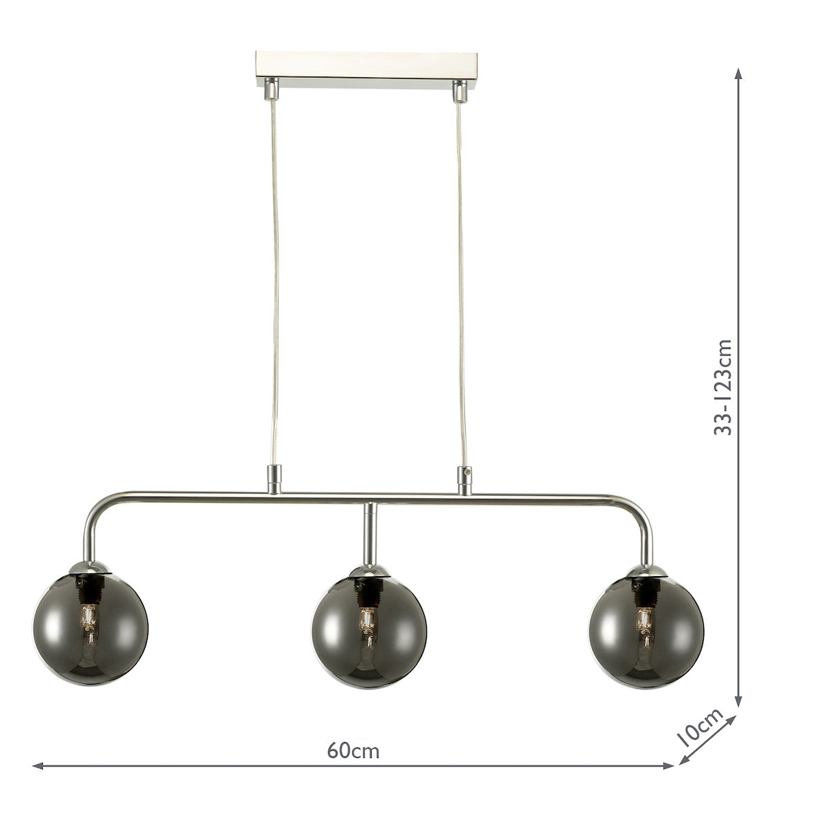 FEYA 3LT BAR PENDANT POL CHR CW SMOKED GLS