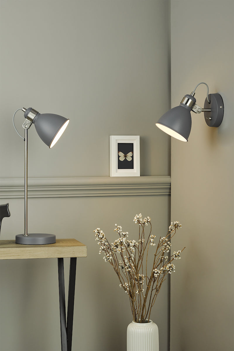 FREDERICK TABLE LAMP DARK GREY / SATIN CHROME