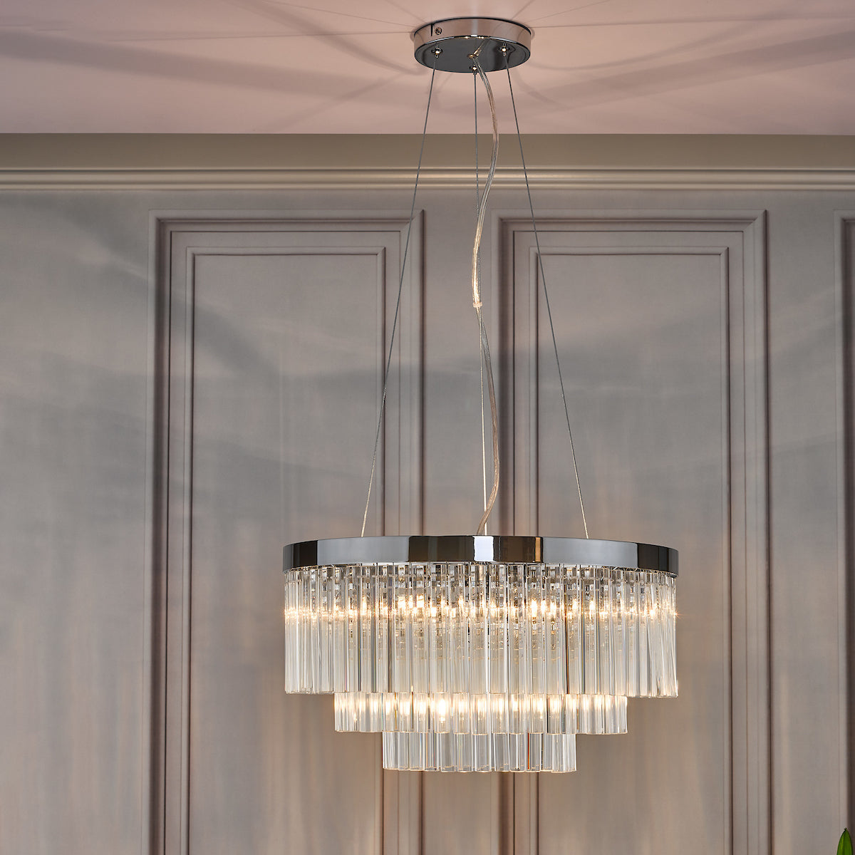 GIOVANA 5LT 3 TIER PENDANT POL CHR CLEAR GLASS