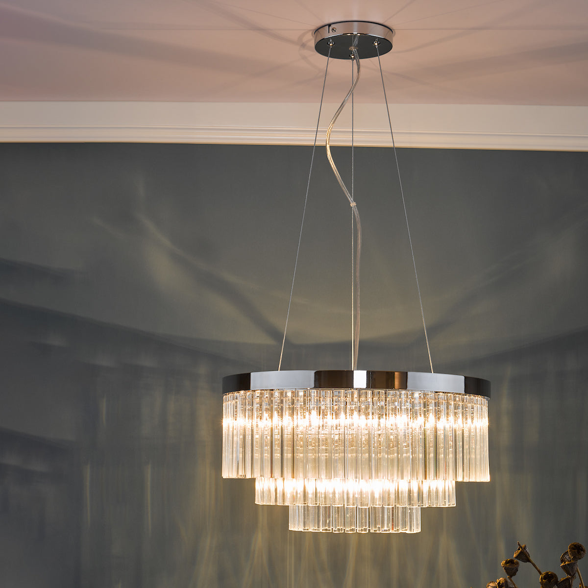 GIOVANA 5LT 3 TIER PENDANT POL CHR CLEAR GLASS