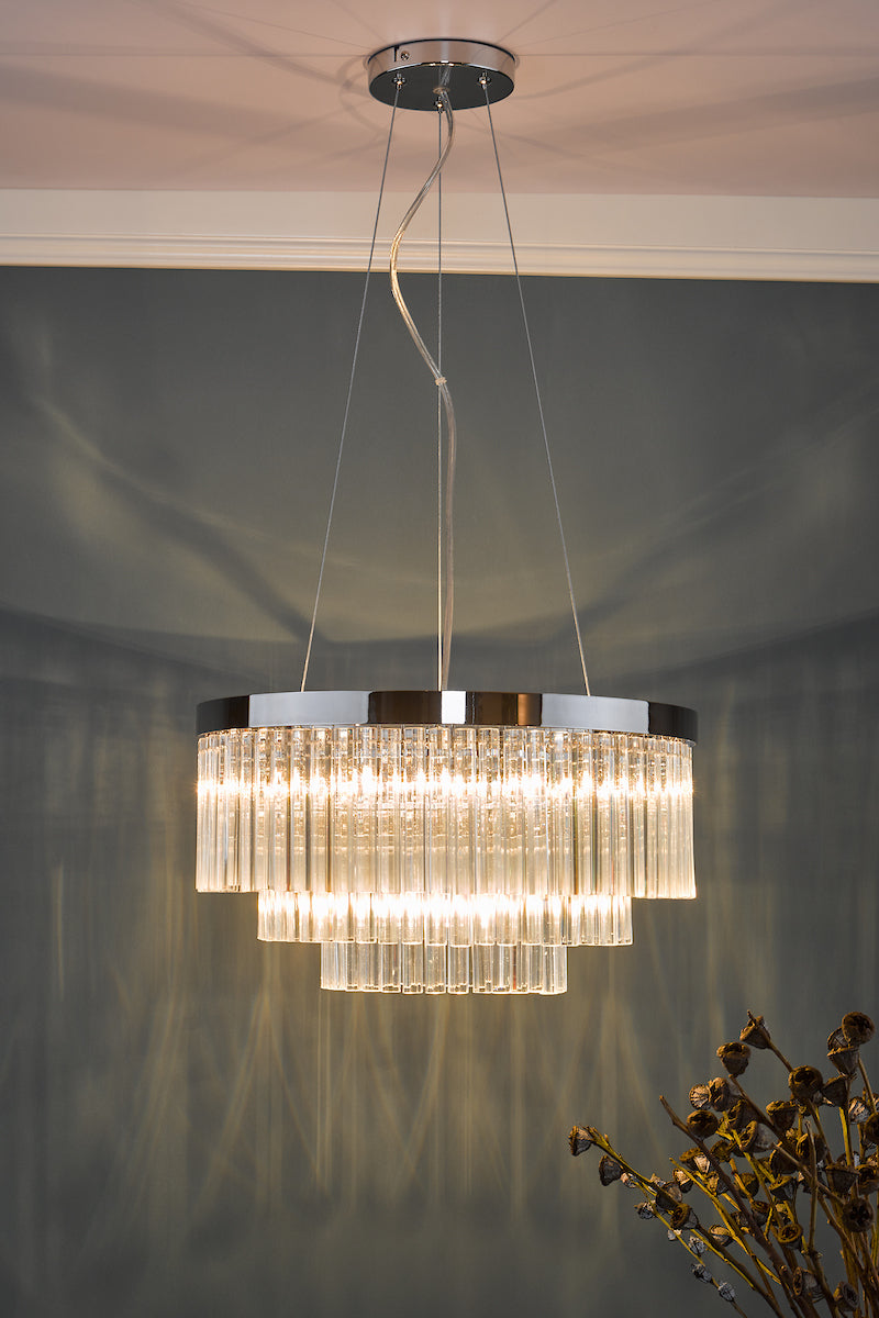 GIOVANA 5LT 3 TIER PENDANT POL CHR CLEAR GLASS