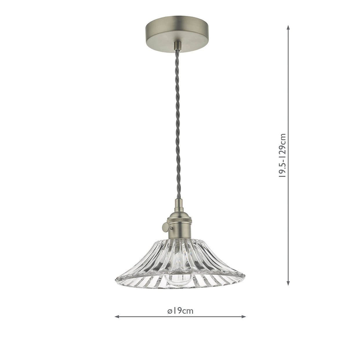 HADANO 1LT SUSPENSION ANT CHR WITH CLEAR FLARED SH