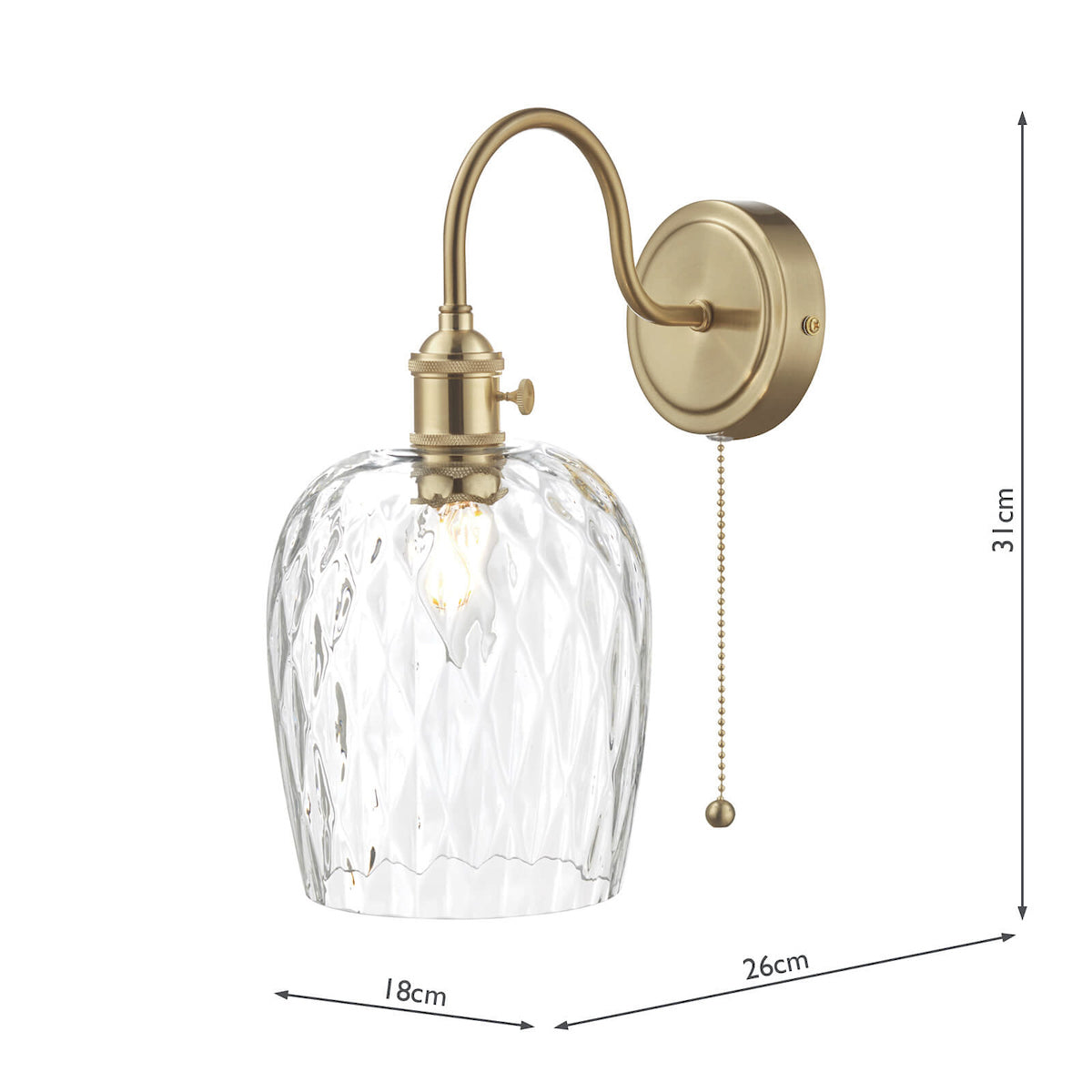 HADANO 1LT W/LT BRASS WITH CLEAR DIMPLED SHD