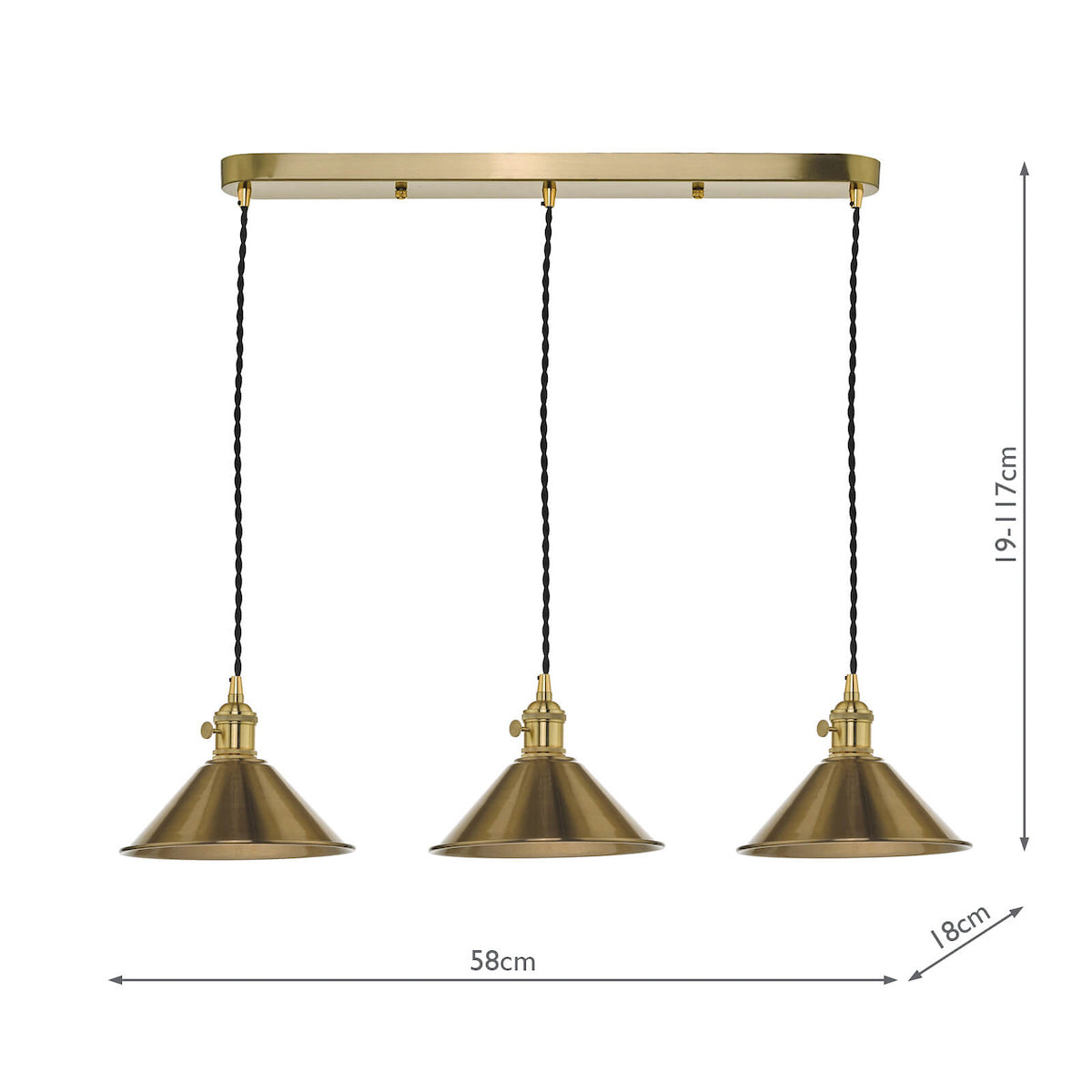 HADANO 3LT SUSPENSION BRASS WITH AGED BRASS SHDS