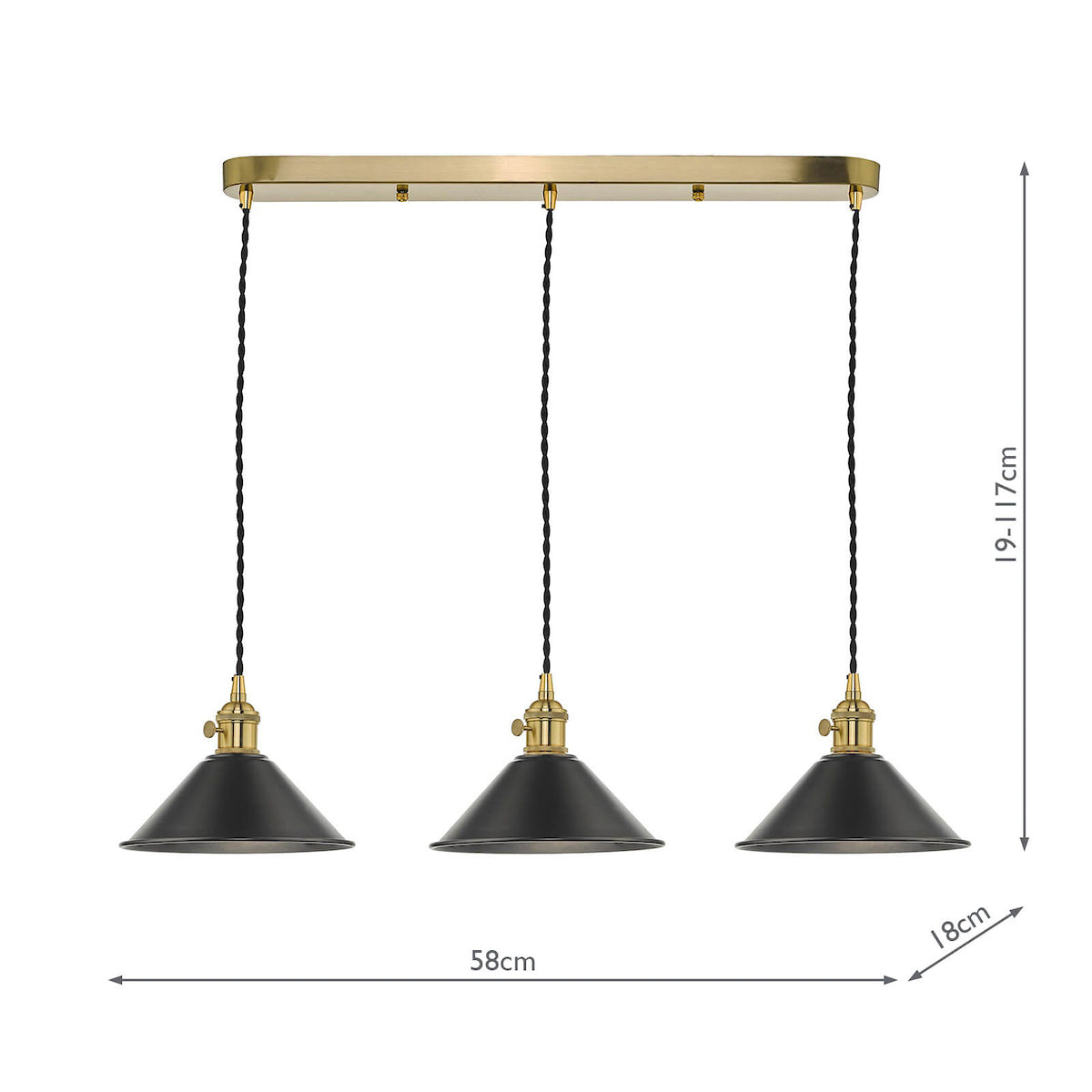 HADANO 3LT SUSPENSION BRASS WITH ANTIQUE PEWTER SH