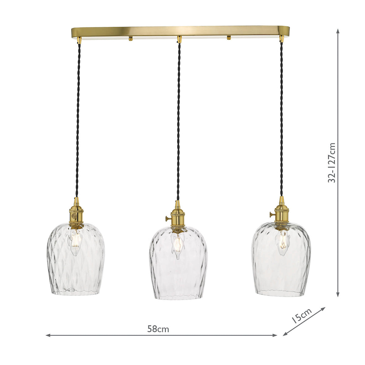 HADANO 3LT SUSPENSION BRASS WITH CLEAR DIMPLED SHD