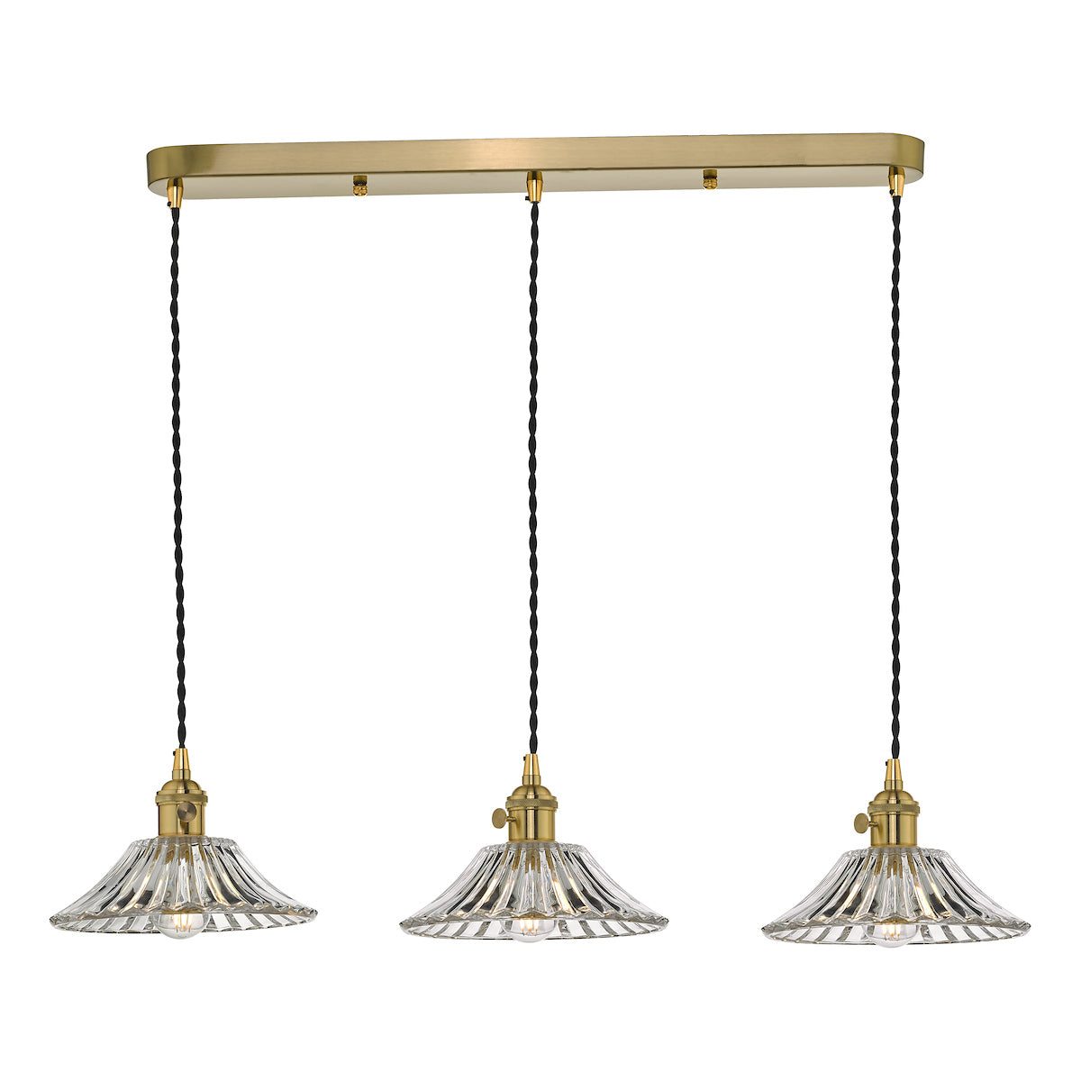 HADANO 3LT SUSPENSION BRASS WITH CLEAR FLARED SHDS