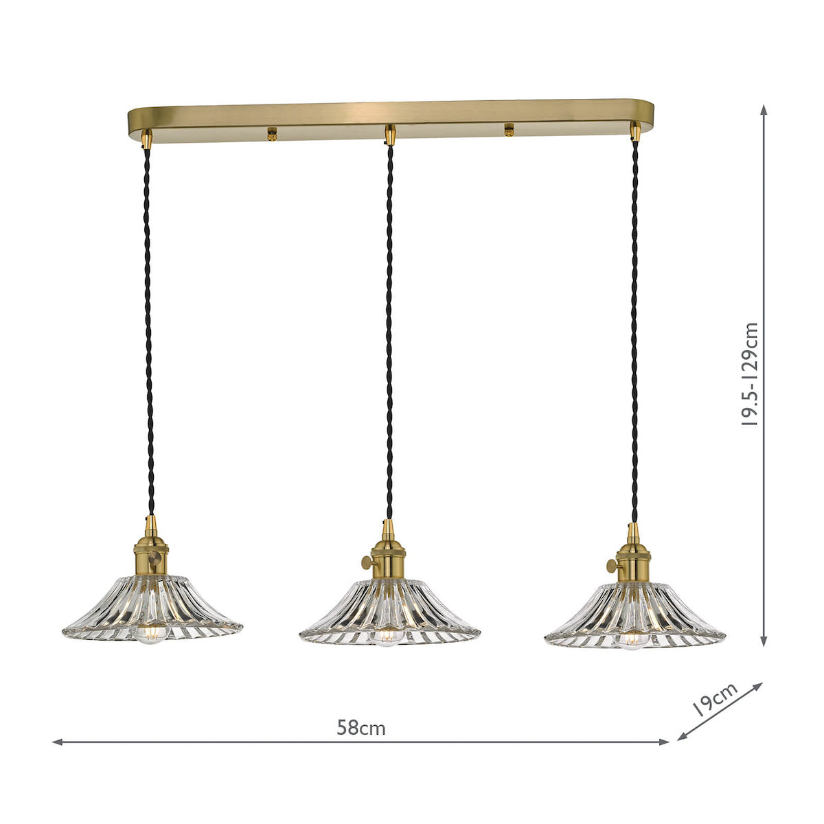 HADANO 3LT SUSPENSION BRASS WITH CLEAR FLARED SHDS
