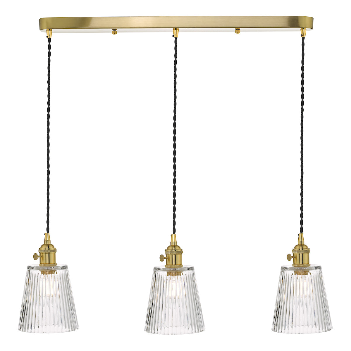 HADANO 3LT SUSPENSION BRASS WITH CLEAR RIBBED SHDS