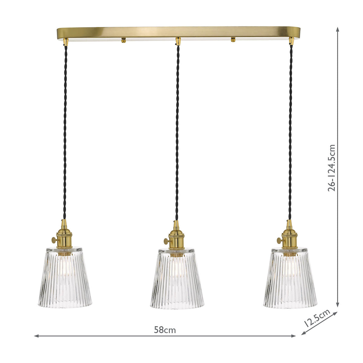 HADANO 3LT SUSPENSION BRASS WITH CLEAR RIBBED SHDS