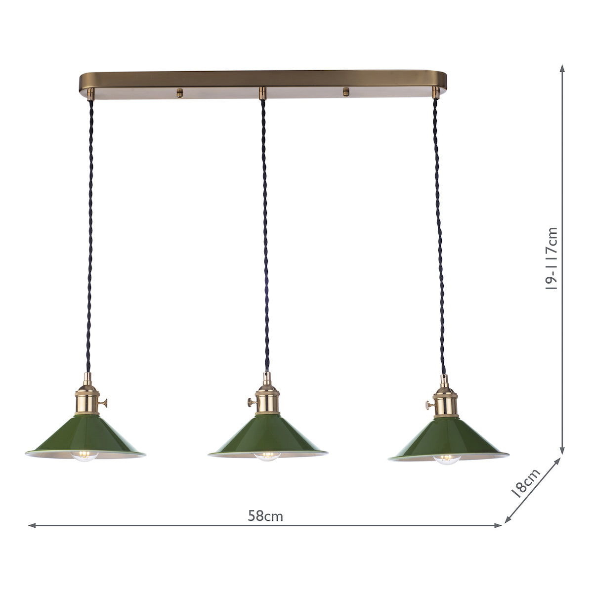 HADANO 3LT SUSPENSION BRASS WITH OLIVE GREEN METAL