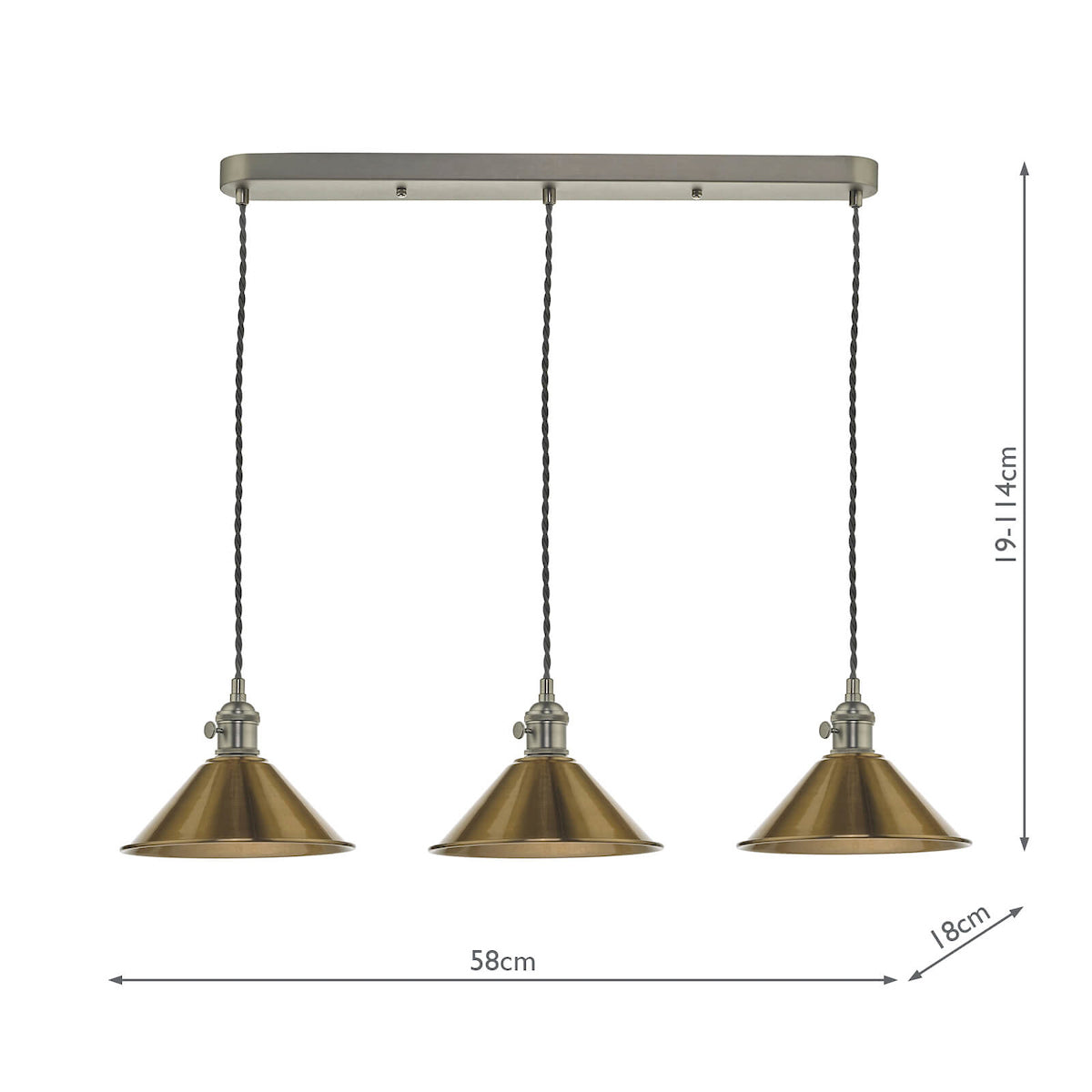 HADANO 3LT SUSPENSION ANT CHR WITH AGED BRASS SHDS
