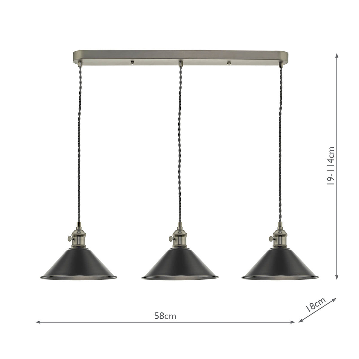 HADANO 3LT SUSPENSION ANT CHR WITH ANTIQUE PEWTER