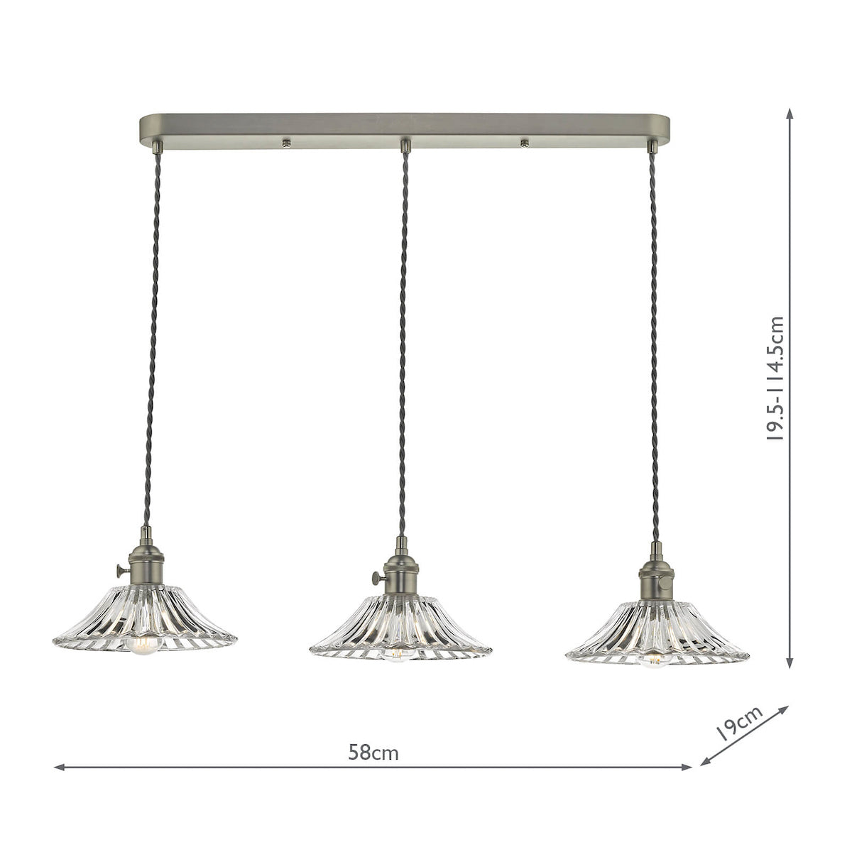 HADANO 3LT SUSPENSION ANT CHR WITH CLEAR FLARED SH