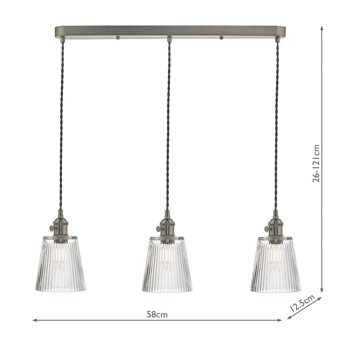 HADANO 3LT SUSPENSION ANT CHR WITH CLEAR RIBBED SH