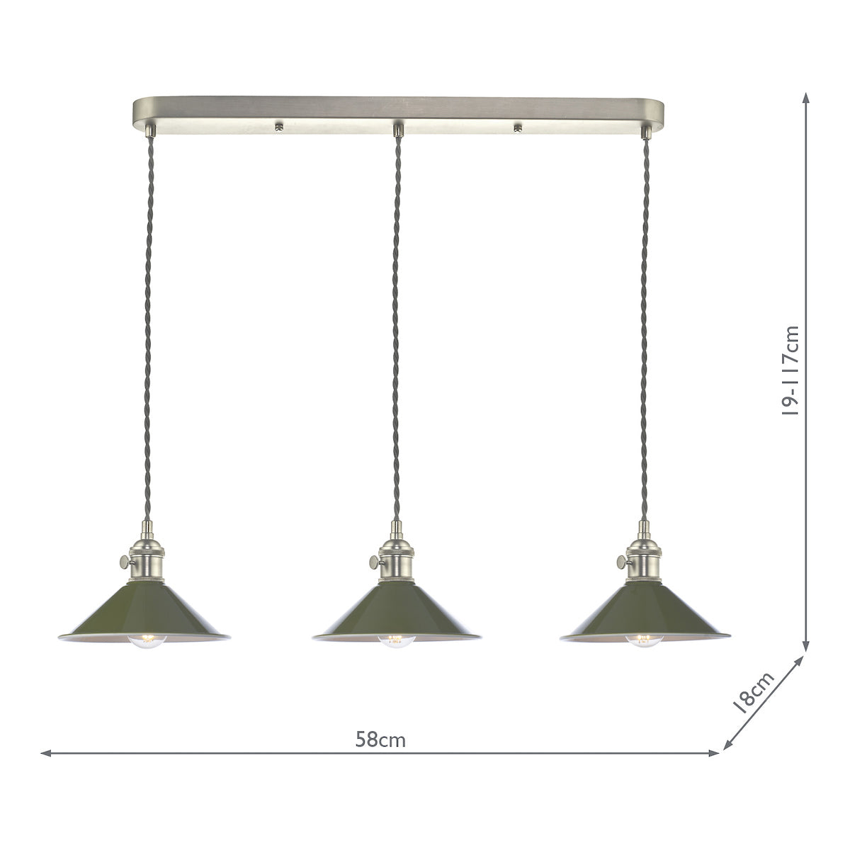 HADANO 3LT SUSPENSION ANTIQUE CHROME WITH OLIVE GR