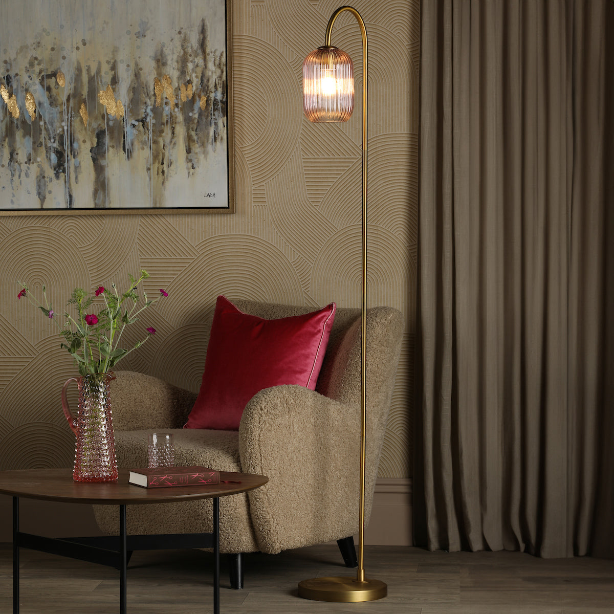 IDRA 1LT FLOOR LAMP BRONZE CW PINK GLS
