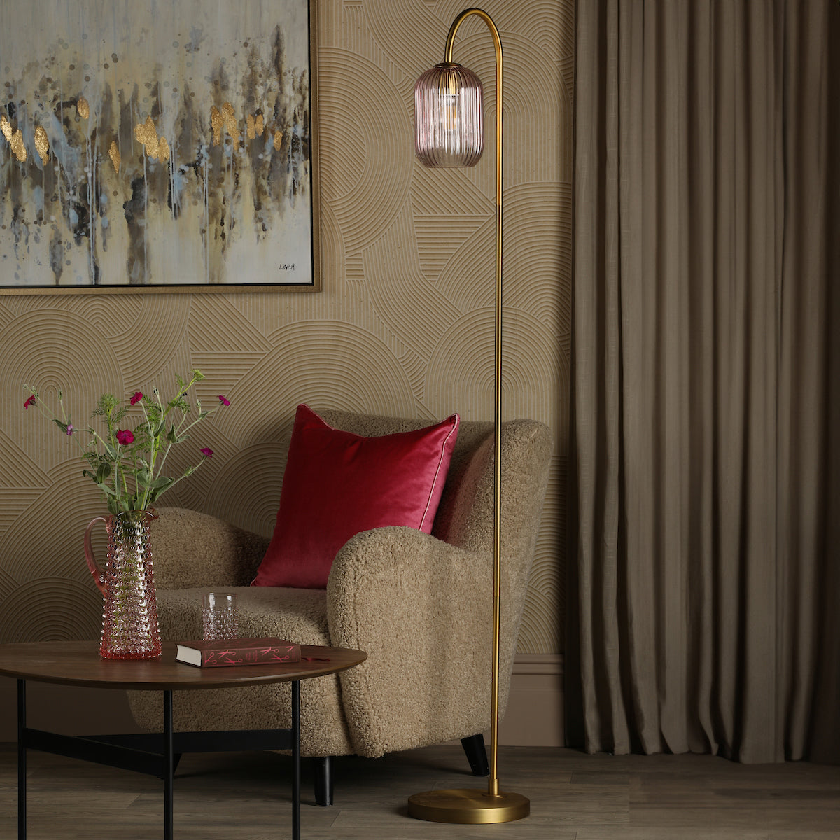 IDRA 1LT FLOOR LAMP BRONZE CW PINK GLS