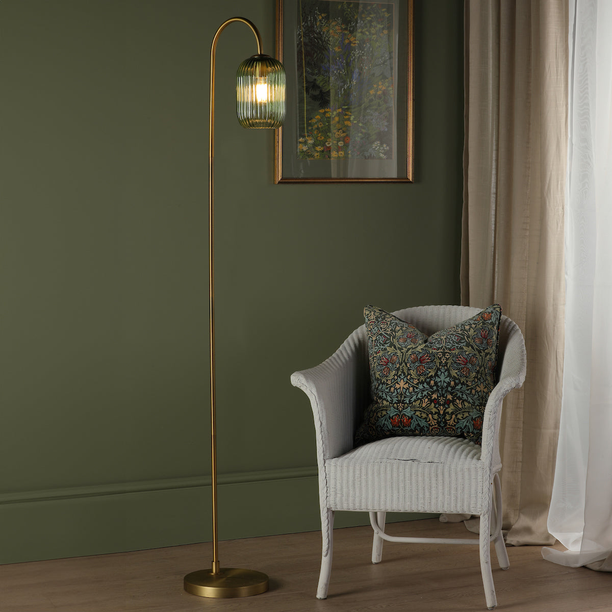 IDRA 1LT FLOOR LAMP BRONZE CW GREEN GLS