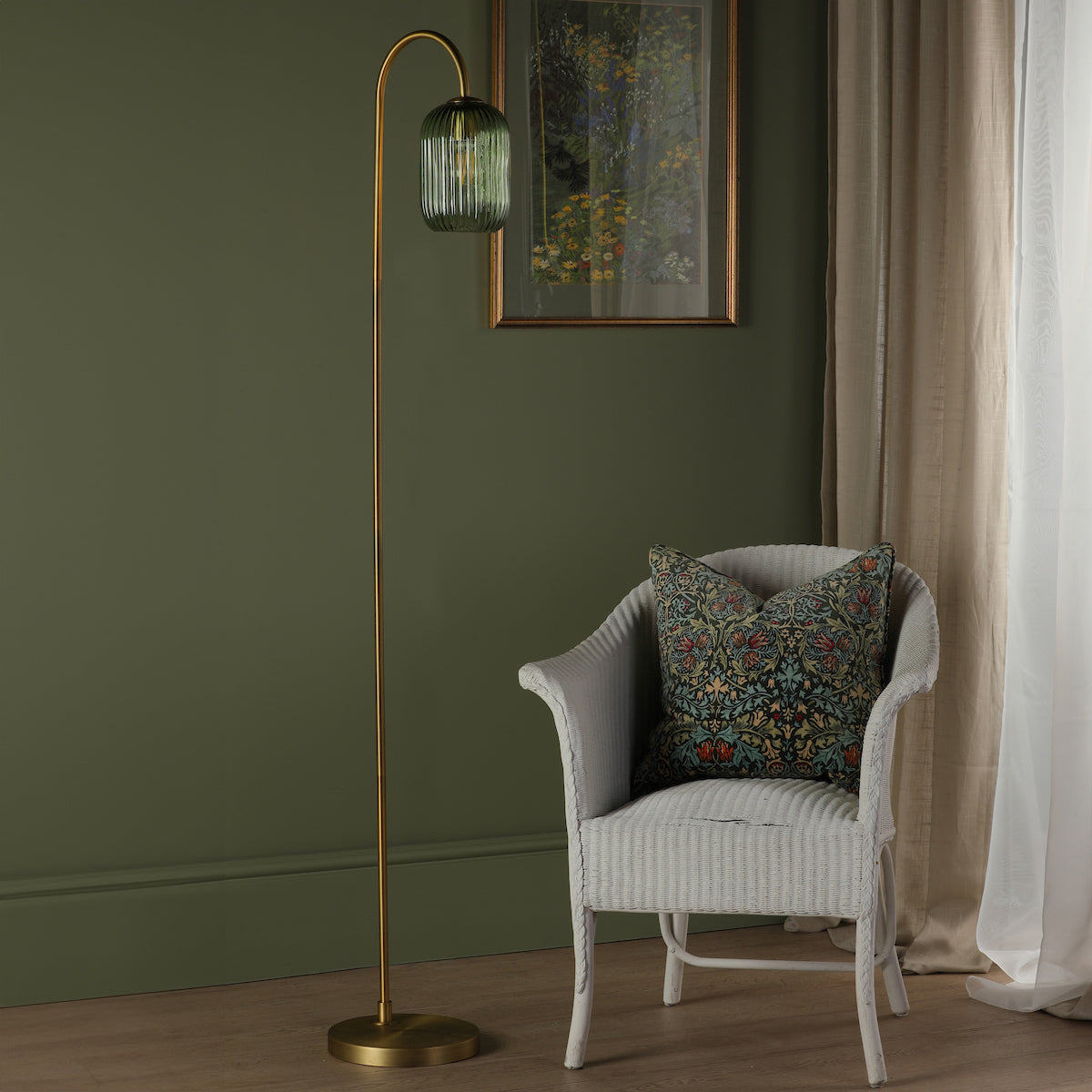 IDRA 1LT FLOOR LAMP BRONZE CW GREEN GLS