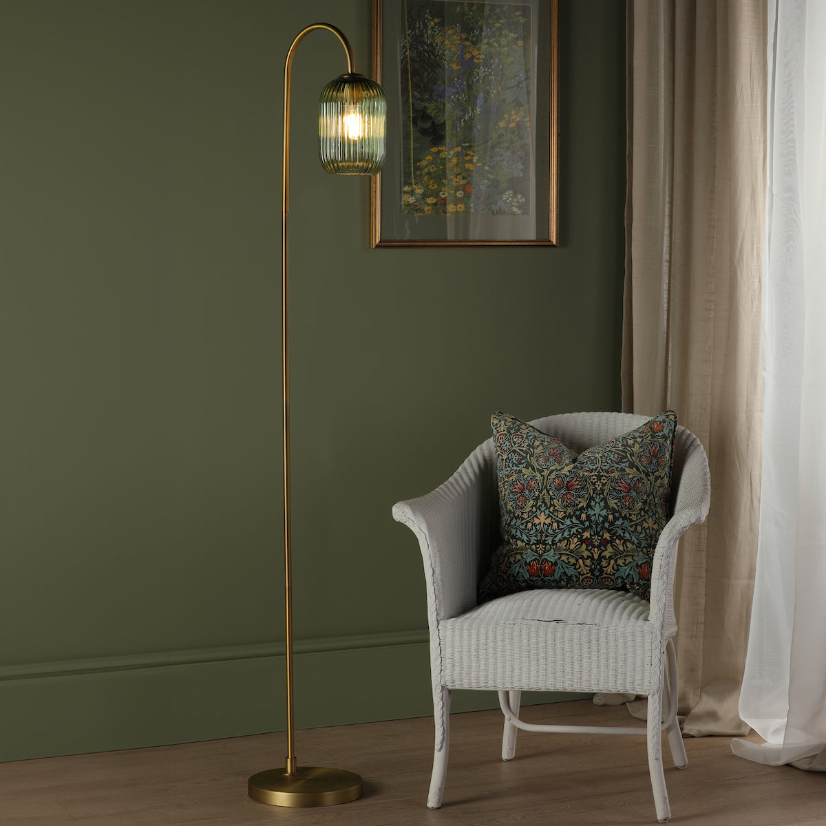 IDRA 1LT FLOOR LAMP BRONZE CW GREEN GLS