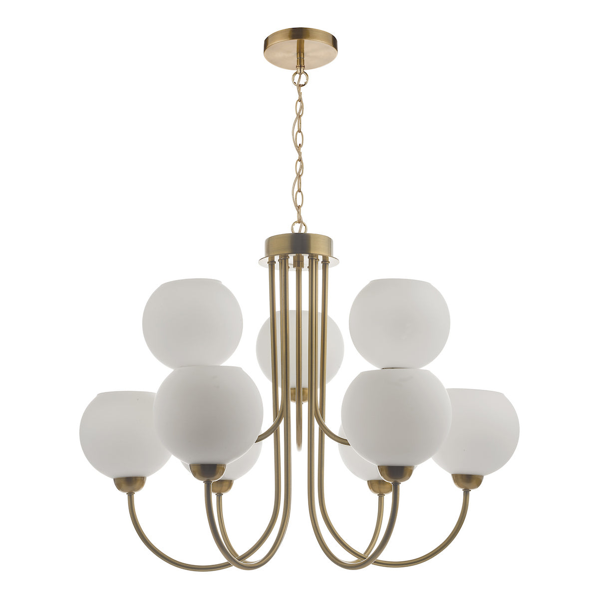 INDRA 9LT PENDANT NATURAL BRASS CW OPAL GLASS