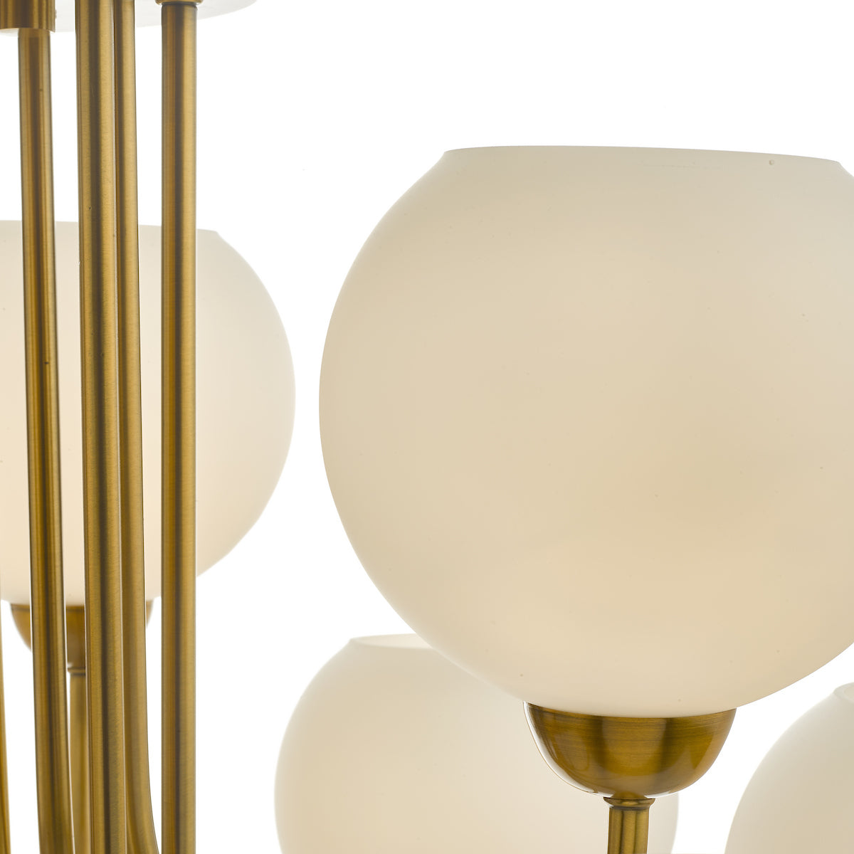 INDRA 9LT PENDANT NATURAL BRASS CW OPAL GLASS