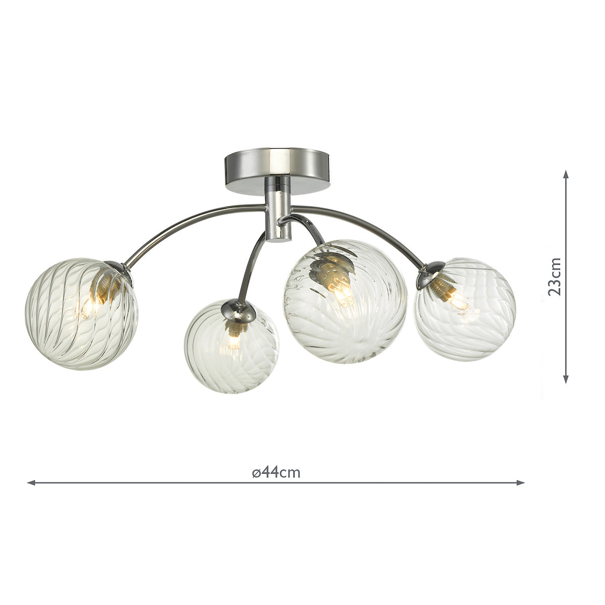 IZZY 4LT SEMI FLUSH POL CHR CW TWISTED GLS
