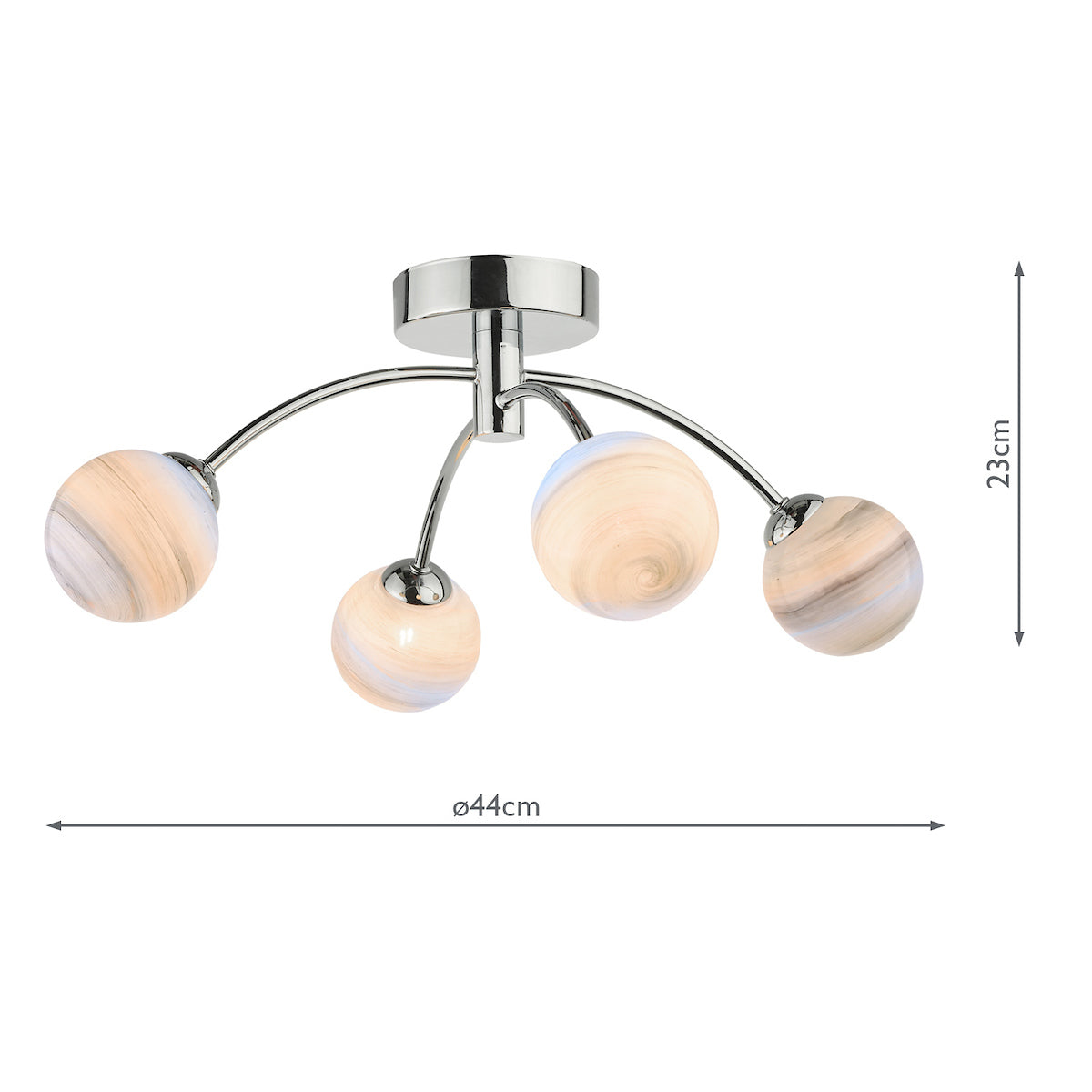 IZZY 4LT SEMI FLUSH POL CHR CW PLANET GLS