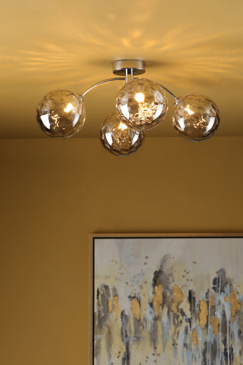 IZZY 4LT SEMI FLUSH POL CHR CW SMOKED GLS 150MM