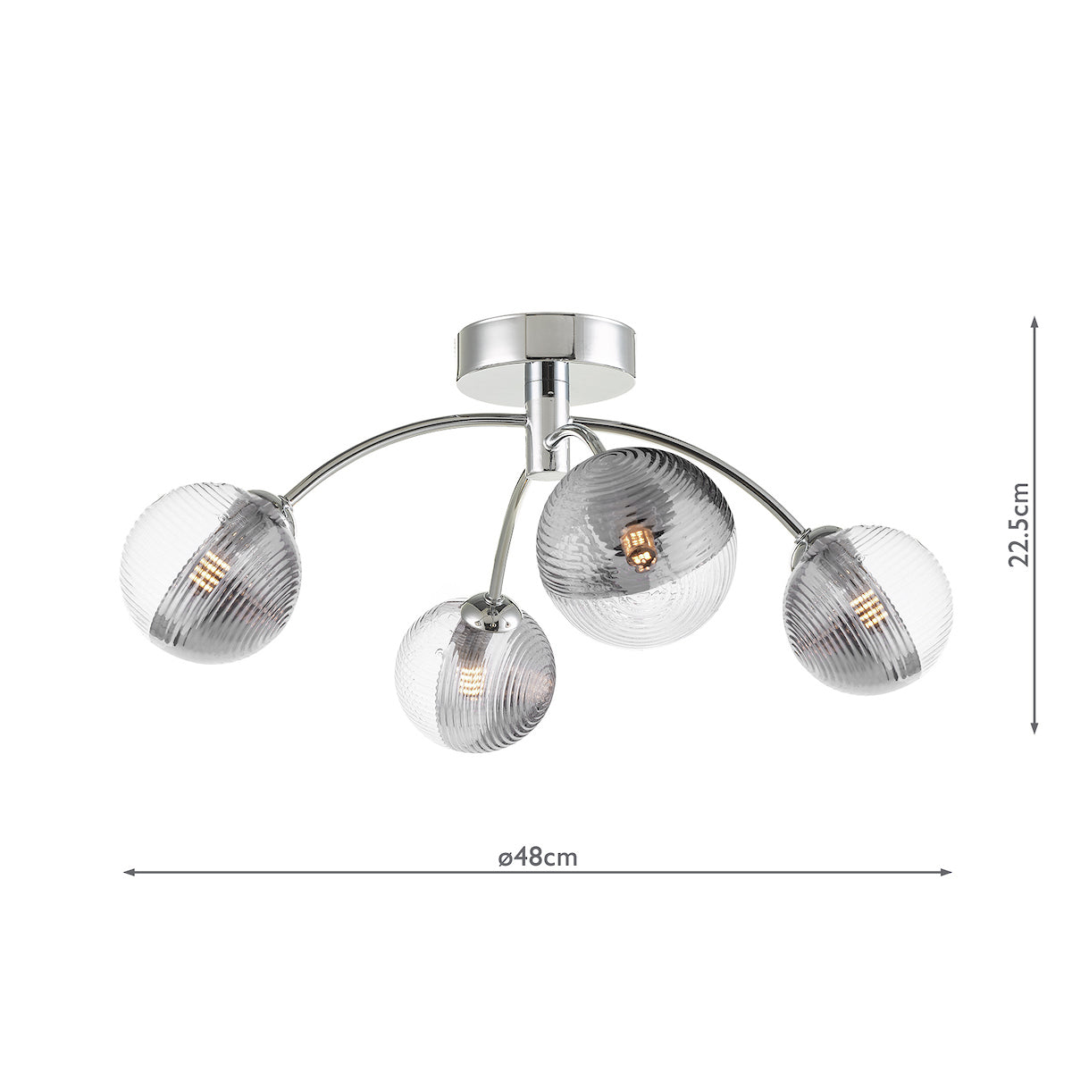 IZZY 4LT SEMI FLUSH POL CHR CW SMOKED/CLR GLS