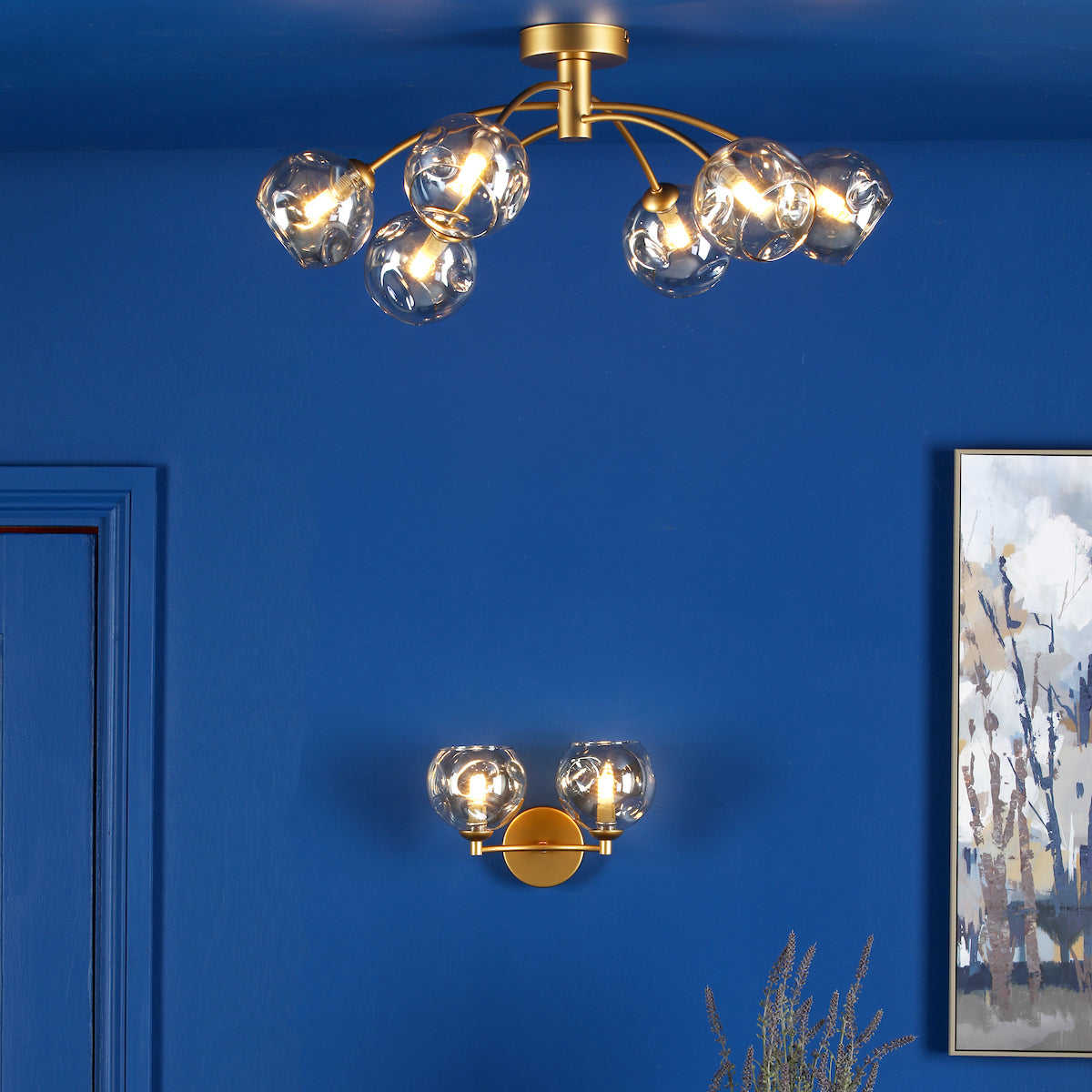 IZZY 6LT SEMI FLUSH GOLD CW OPEN CHAMPAGNE GLS