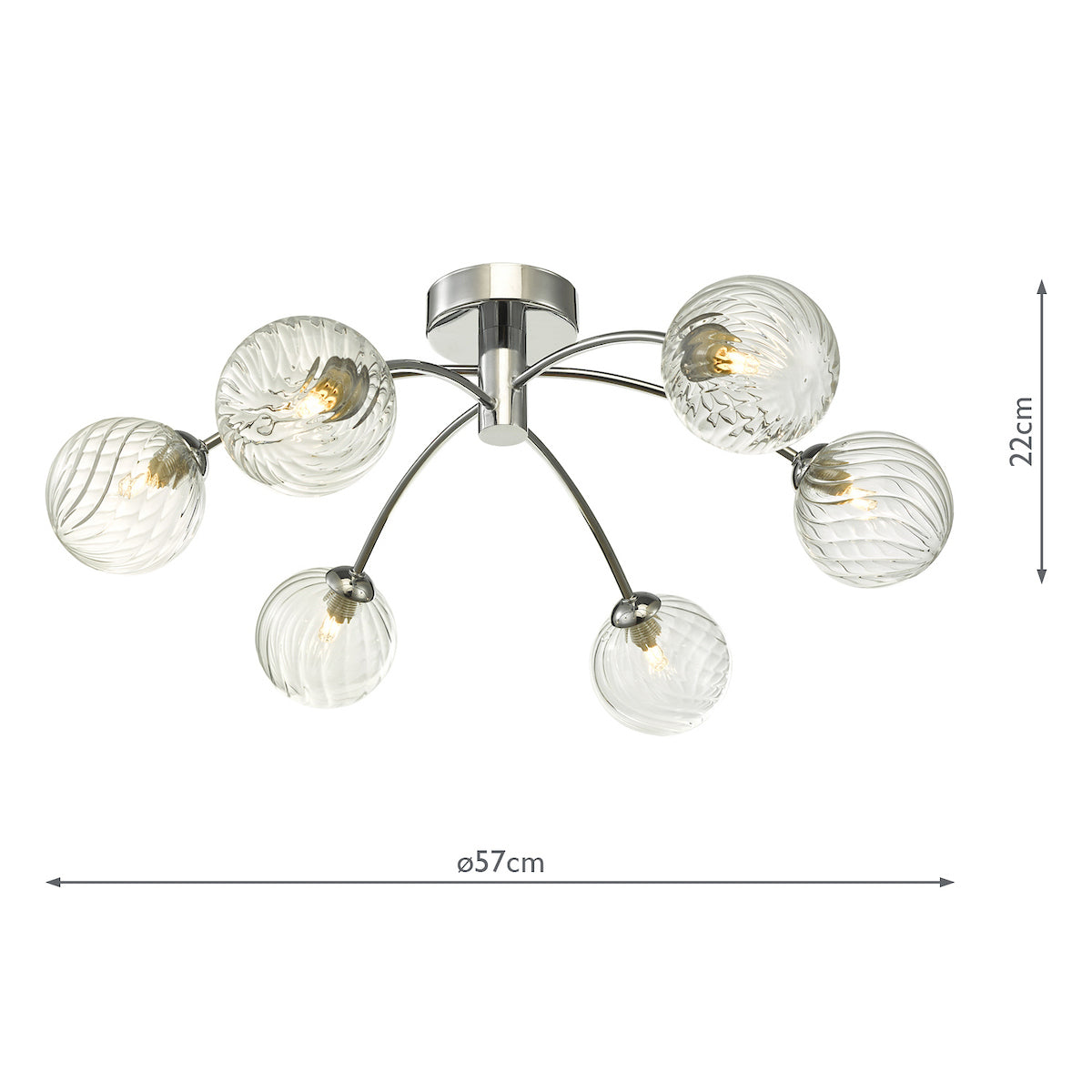 IZZY 6LT SEMI FLUSH POL CHR CW TWISTED GLS