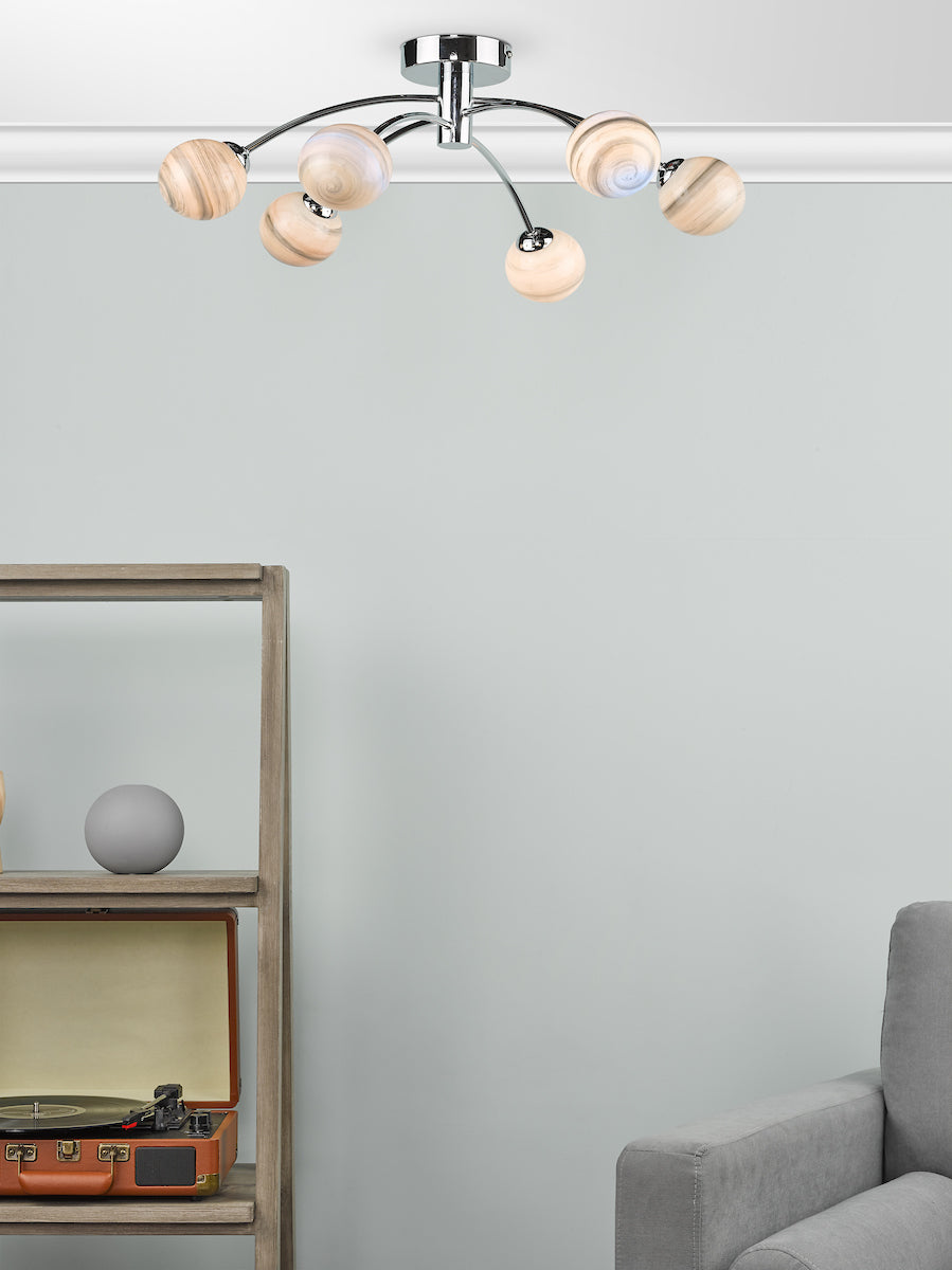 IZZY 6LT SEMI FLUSH POL CHR CW PLANET GLS