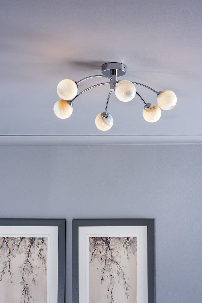IZZY 6LT SEMI FLUSH POL CHR CW PLANET GLS