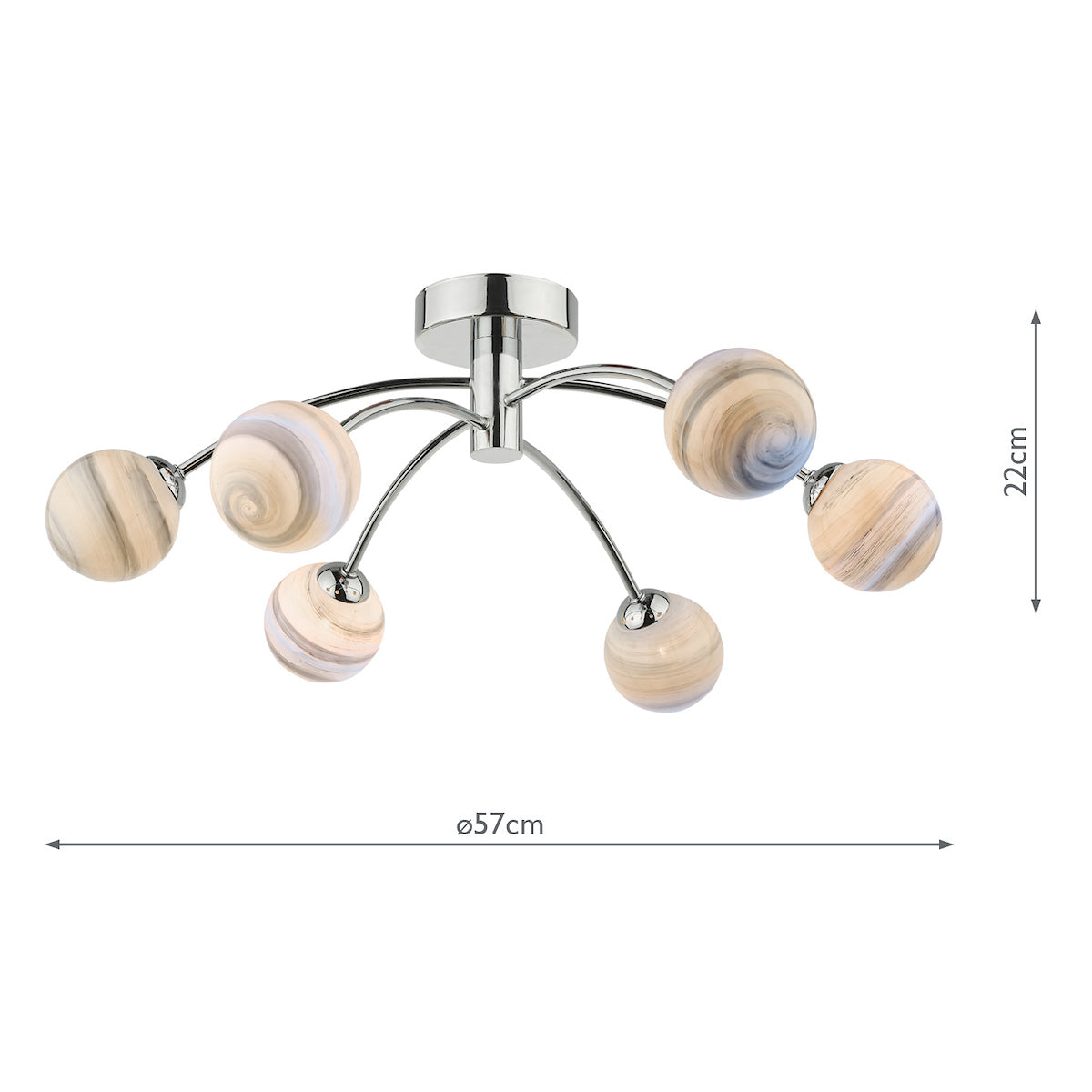 IZZY 6LT SEMI FLUSH POL CHR CW PLANET GLS